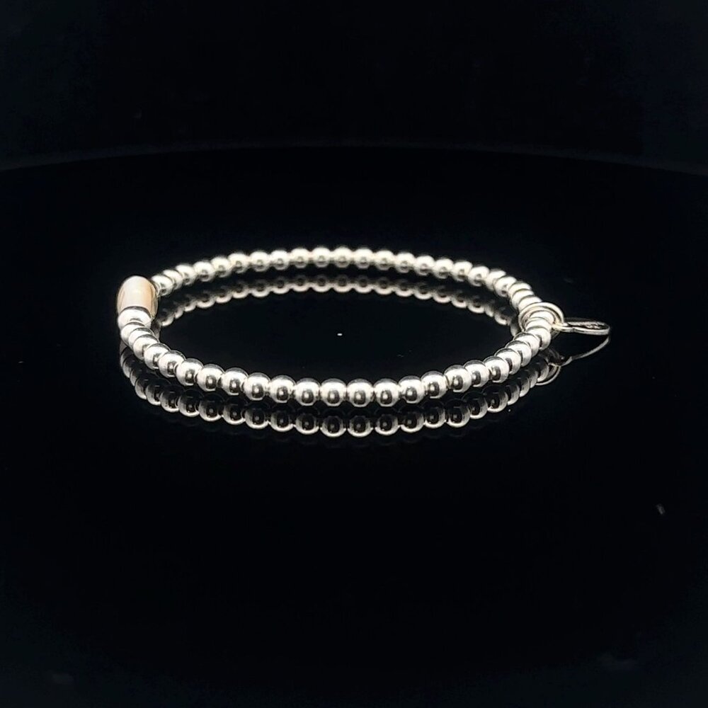 925 Sterling Silver Beaded Stretch Stacking Bracelet MOP Letter Initial W - Picture 5 of 6